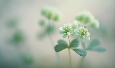 Soft Pastel Saint Patrick's Day Clover Sweet Candy Background with Bokeh. Generative AI.