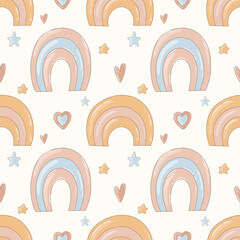 Cute  seamless pattern with rainbows. Childish illustration