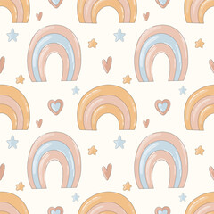 Cute  seamless pattern with rainbows. Childish illustration