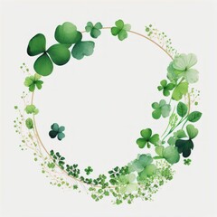 Circular Clover Wreath Isolated on White Background. Concept for Saint Patrick's Day Invitation. Generative AI.