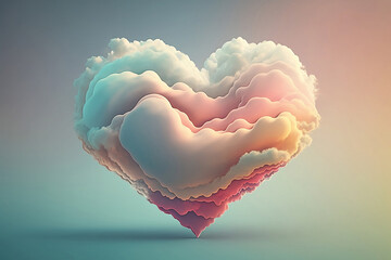 A cloud pastel color of love heart. Generative AI.