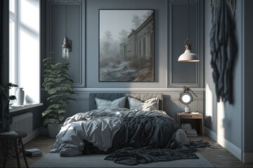Grey bedroom interior of house