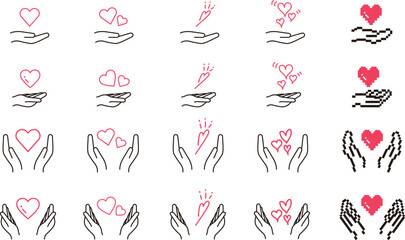 Hand icon with heart. It means support, assistance and love.