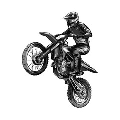 motocross racer, monochrome color. concept of sport, extreme, race, motorcycle. for sticker, print, etc. hand drawn vector illustration.