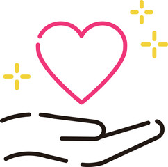 Hand icon with heart. It means support, assistance and love.