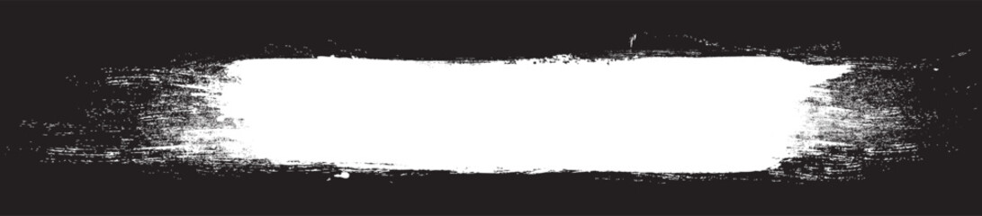 White brush stroke isolated on black background. Paint brush stroke vector for ink paint, grunge design element, dirt banner, watercolor design, dirty texture. Trendy brush stroke, vector illustration
