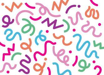 Fun colorful line doodle seamless vector pattern. Creative style art background for children or trendy design with basic shapes