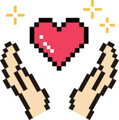 Hand icon with heart. It means support, assistance and love.