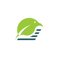 logo design icon leaf with bird and pen unique 