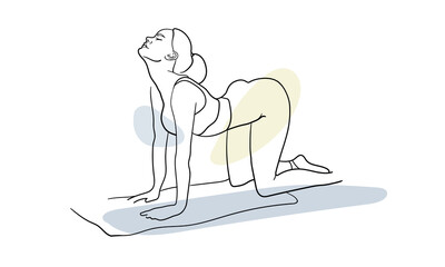 Fitness girl line drawing with shapes on white background. Outline helthy. Sport vector illustration.