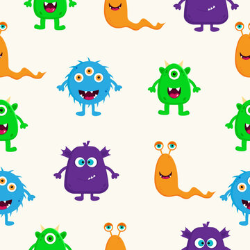Seamless pattern with funny monster. Birthday background.