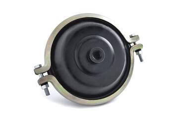 vacuum brake booster, power accumulator of the pneumatic brake booster system, selective focus, white background