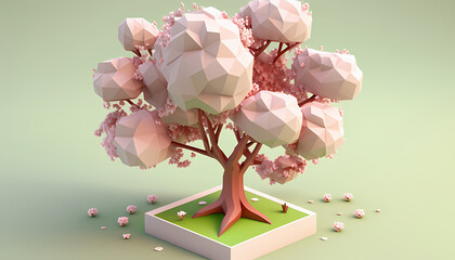 3Dアイソメトリックな桜の木