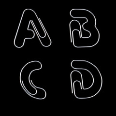 Metal paper clip alphabet - letters A-D