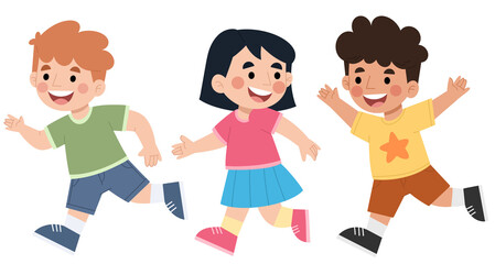 Illustration of happy kids running together