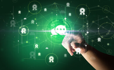 Businessman hand pressing stock graphic information on multitouch screen