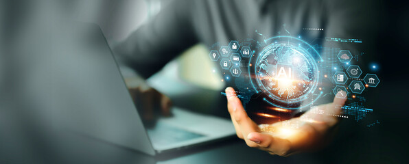 Fototapeta premium AI Artificial Intelligence technology digital for business industry analysis learning and communication system or automation robotic programming and futuristic concepts.