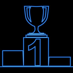 Continuous line drawing Online casino podium and cup pf winner icon neon glow vector illustration concept