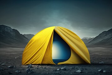 Tent camping in the early morning. Georgia, Caucasus. Generative AI