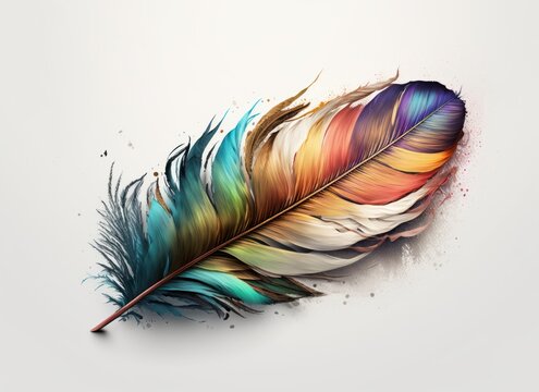 Colorful feather isolated on white background. Concept for creativity. Generative AI.