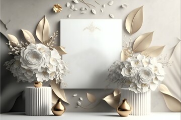 White frame with ornaments and decoration around it
