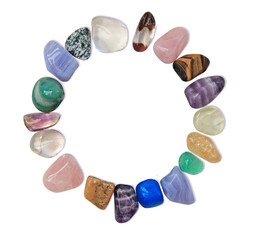 Tumbled Polished Crystal Healing Stones making a Circular Border  isolated transparent png file
- 575642325