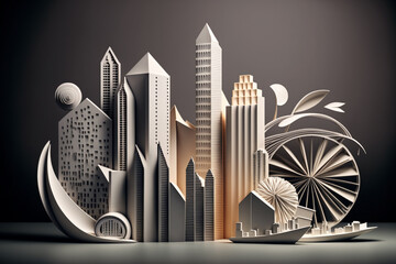 ฺBusiness city folding style Illustration. Generative AI