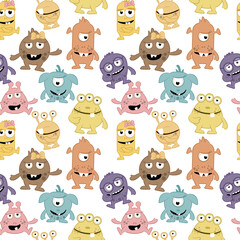 Baby Seamless pattern of cute cartoon monsters.  
