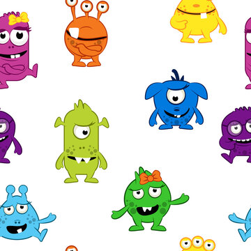 Seamless pattern of cute cartoon monsters. Baby pattern