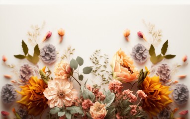 Autumnal Bloom: Natural Floral Background with Beautiful Flowers, Generative AI