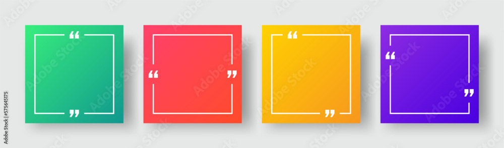 Wall mural quotes frames blank template set. empty text box with quotation marks isolated on coloured backgroun