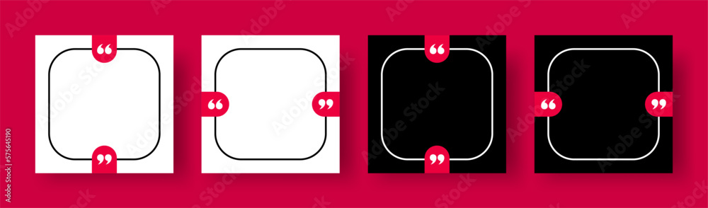 Wall mural quotes frames blank template set. collection of square banners with quotation marks and empty text b