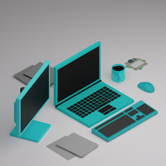 3d laptop computer with coffee