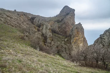 Foto op Canvas Landscape of Karadag Reserve in spring. View of rocks of ridge Karagach. Crimea © Elena Odareeva