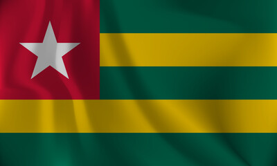 Flag of Togo, with a wavy effect due to the wind.