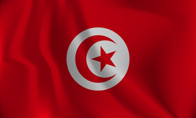Flag of Tunisia, with a wavy effect due to the wind.