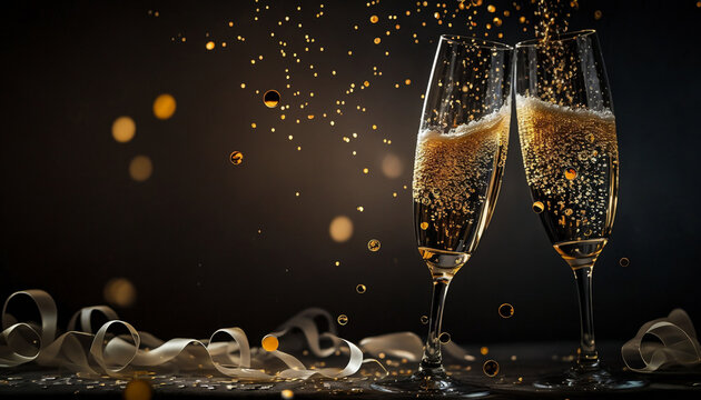 Two gold glasses of champagne generative ai 