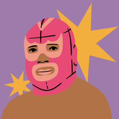 Lucha libre mask. Luchador colorful head. Traditional Mexican wrestling masks. Luchadores Heroes. Hand drawn modern vector illustration. Cartoon style