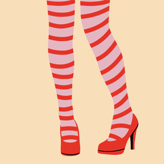 Women's legs in tights and shoes. Vector illustration in flat style