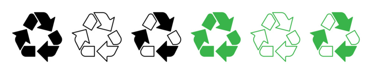 Recycle Symbol Icon Vector Illustration. Set of Recycle or Reuse Symbol Icons