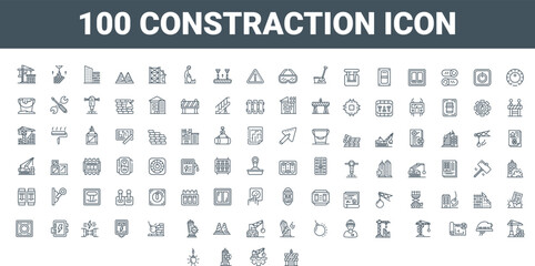 Simple 100 Construction web icons set - construction, home repair tools. Thin line web icons collection. vector illustration