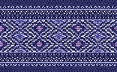 Sweater knitting pattern, Vector ethnic embroidery oriental background, Knitted retro jacquard style, Purple pattern square native, Design for textile, fabric, carpet, rug, fibres