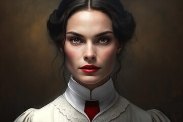 Sexy woman with red lips in victorian dress, Generative AI - obrazy, fototapety, plakaty