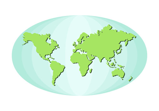 Earth with continents. Green silhouette of land on a blue oval.