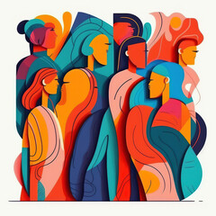 colorful background with people ,group of abstract people , generative ai