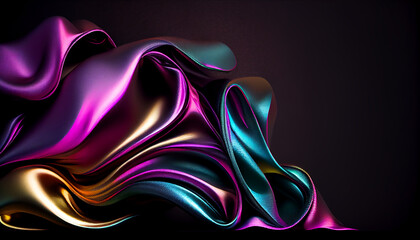 Abstract color wave silk or satin fabric on black background