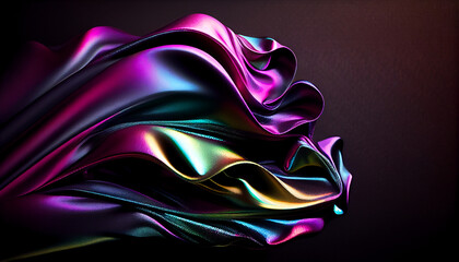 Fototapeta na wymiar Abstract color wave silk or satin fabric on black background