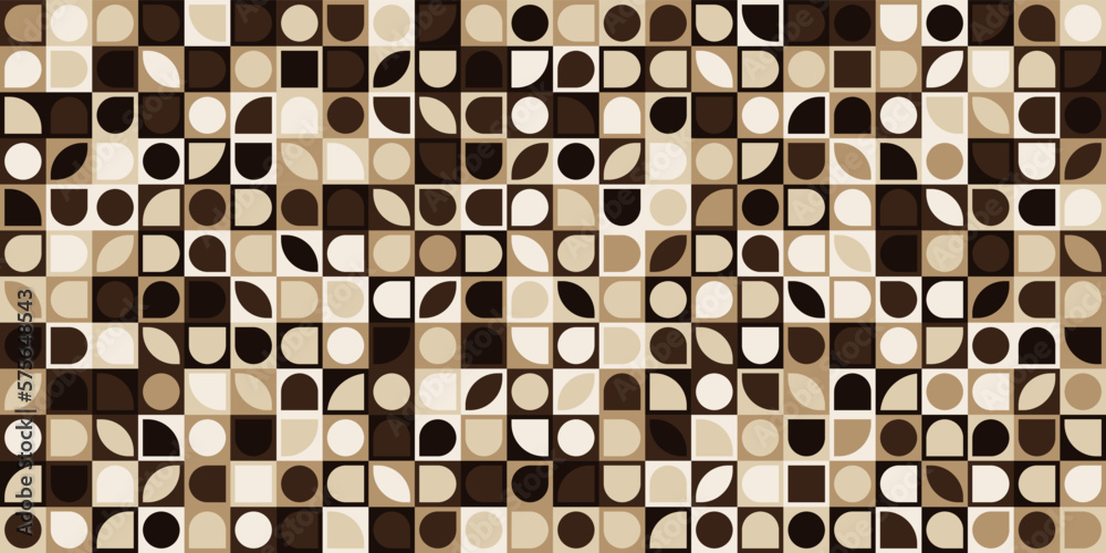 Poster Coffee tiles with geometric shapes. Brown squares with simple shapes. For print and interior. Seamless and vector.