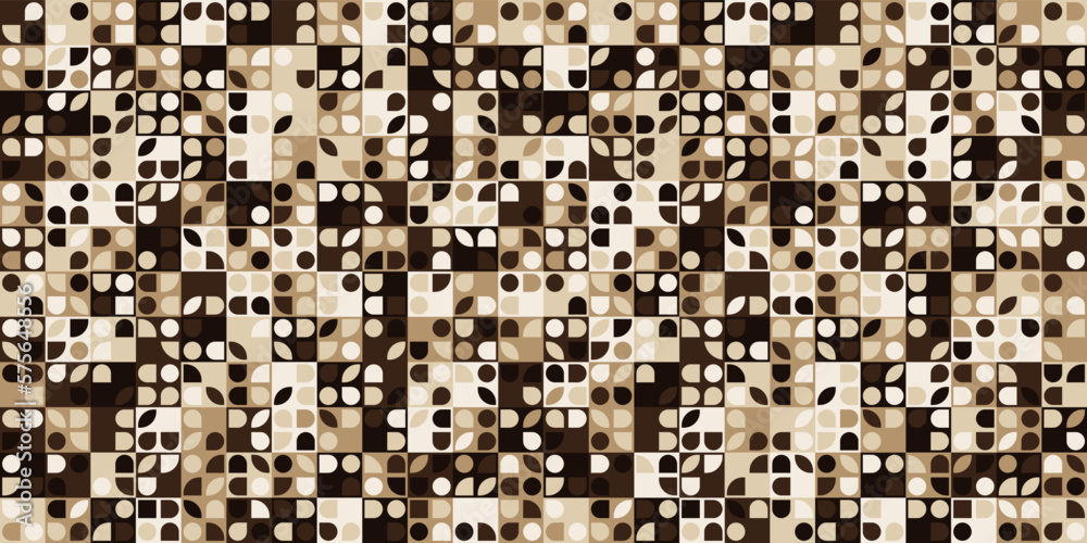 Poster Coffee house tiles with geometric shapes. Brown tiles with simple shapes. For print and interior. Seamless and vector.