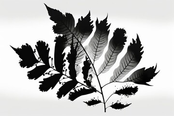 White background with black stylized leaves. Illustration. Generative AI